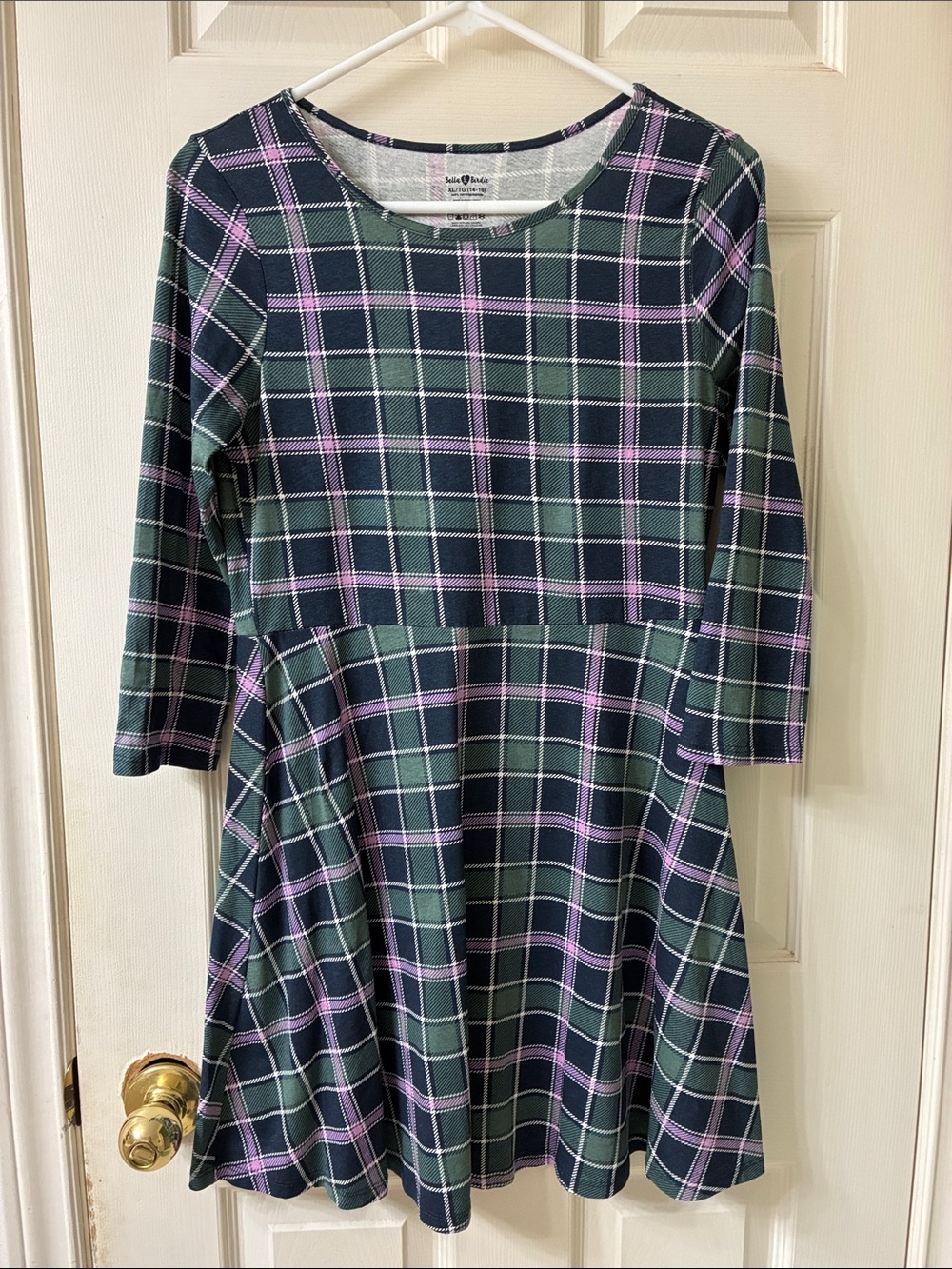 🌷3 for $25🌷Bella Birdie, US XL (Girl), Green Blue & Pink Plaid Fit & Flare Dress